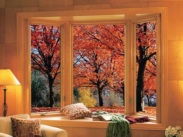 Casement bay window with wood interior