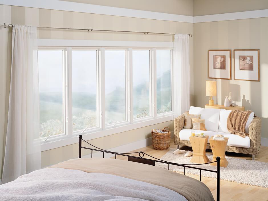 Five white casement windows