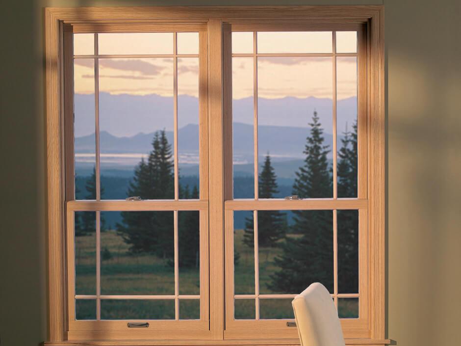 Oriel style double hungs, maple interior