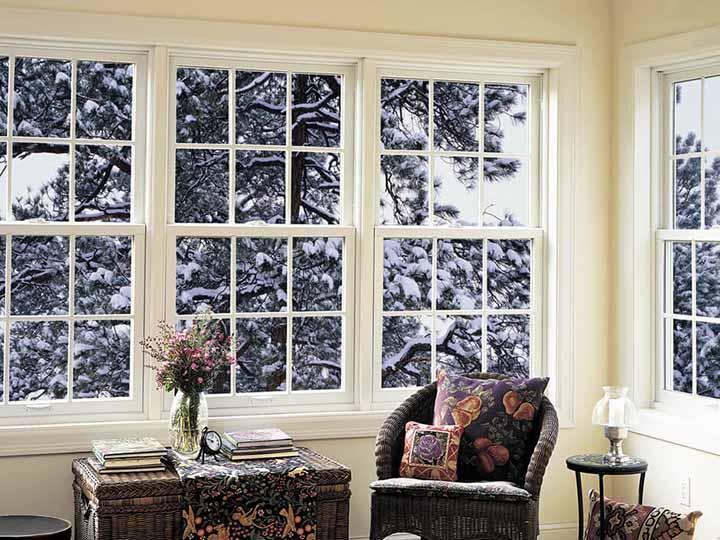 White interior double hung windows