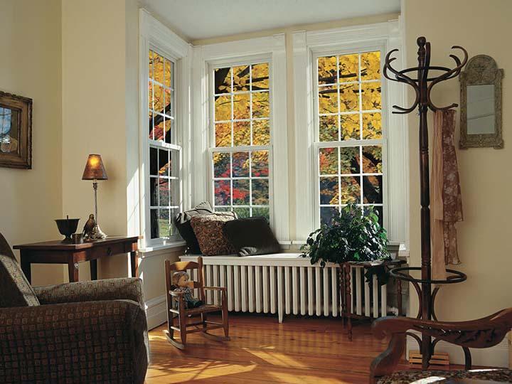 White interior double hung windows