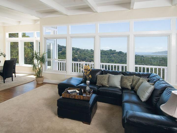 A wall of white interior picture windows