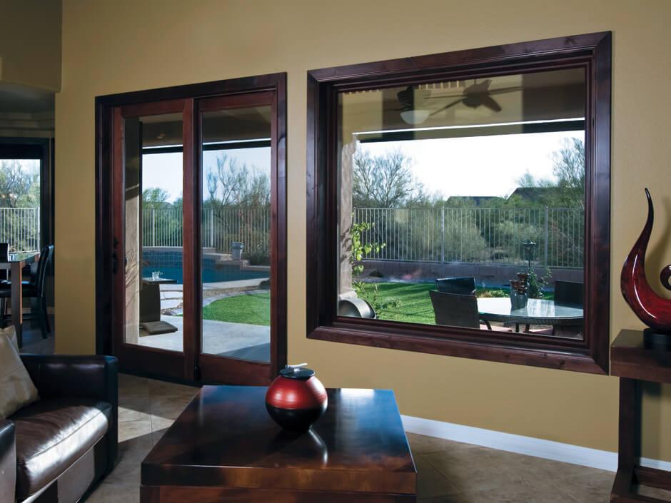Real wood interior picture window