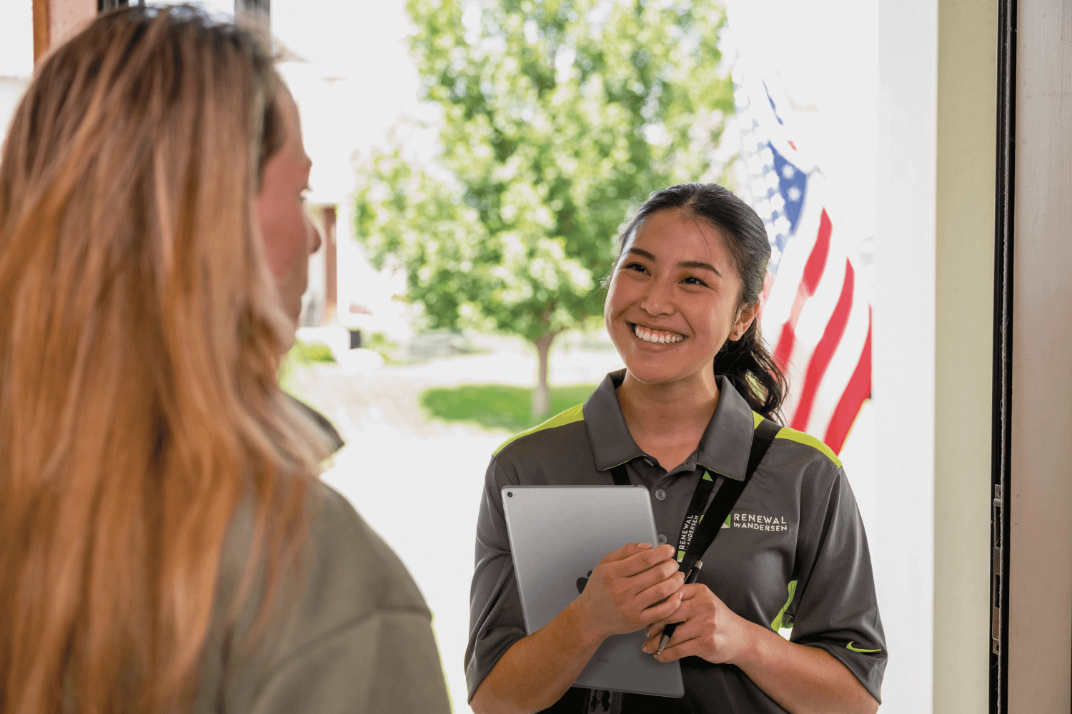 Proximity marketing employees in training and out on the street talking with homeowners.