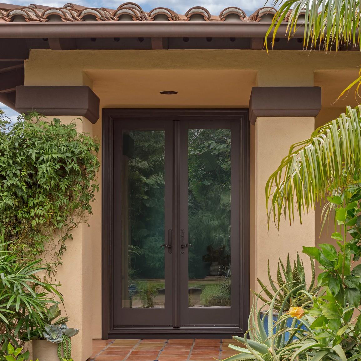 Cocoa Bean colored outswing patio doors. These are a series traditional french doors.