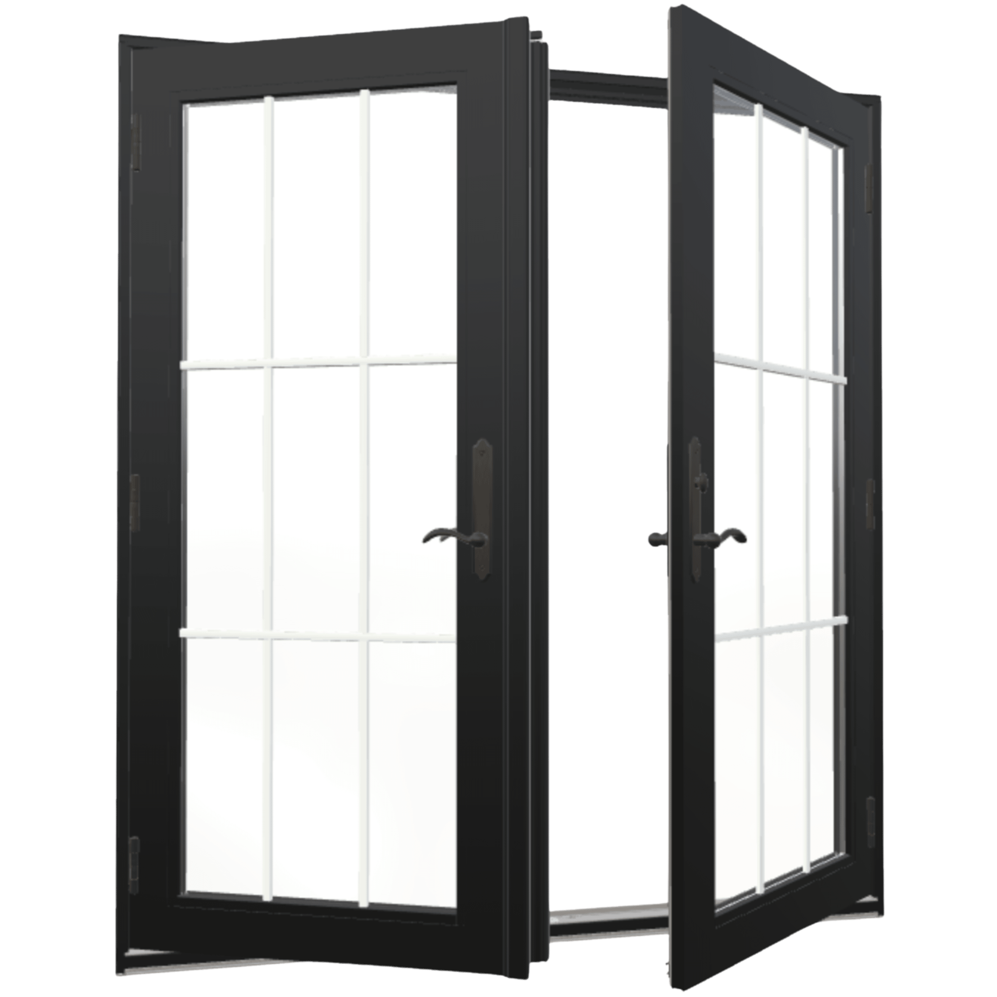 Hinged patio doors can open inward or outward depending on configuration.