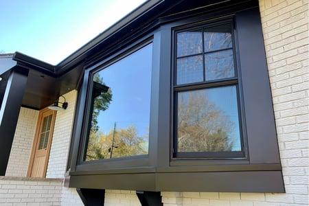 A bay window viewed from outside.